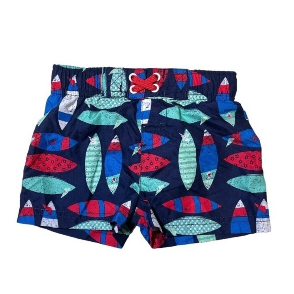 NWOT Navy Blue Surfboard Print Swim Trunks Shorts Beach Baby Boys 12M New Summer